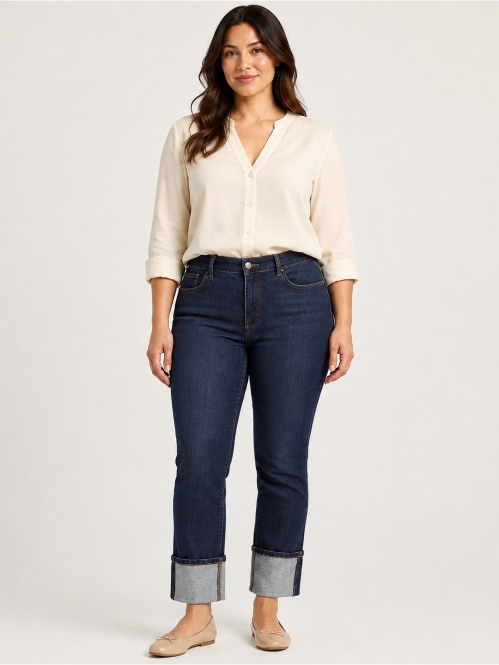 Lane Bryant Women's Dark Denim Cuffed Blue Jeans Size 22 With Stretch